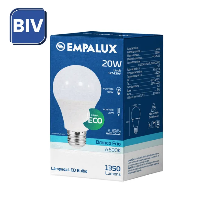 Lâmpada LED E27 20W 6500K Empalux
